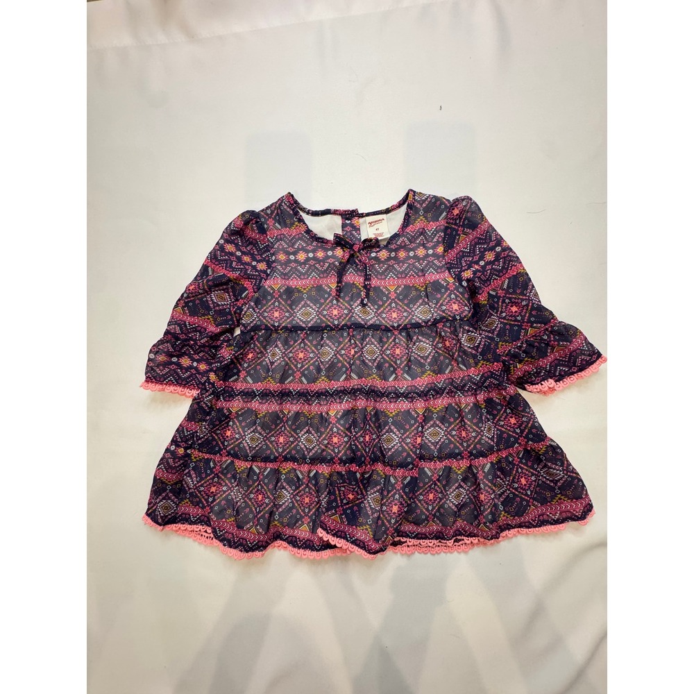 Arizona Jean Co Tunic Top Kids 4T Multicolor‎ Excellent Boho Geometric Lace Trim